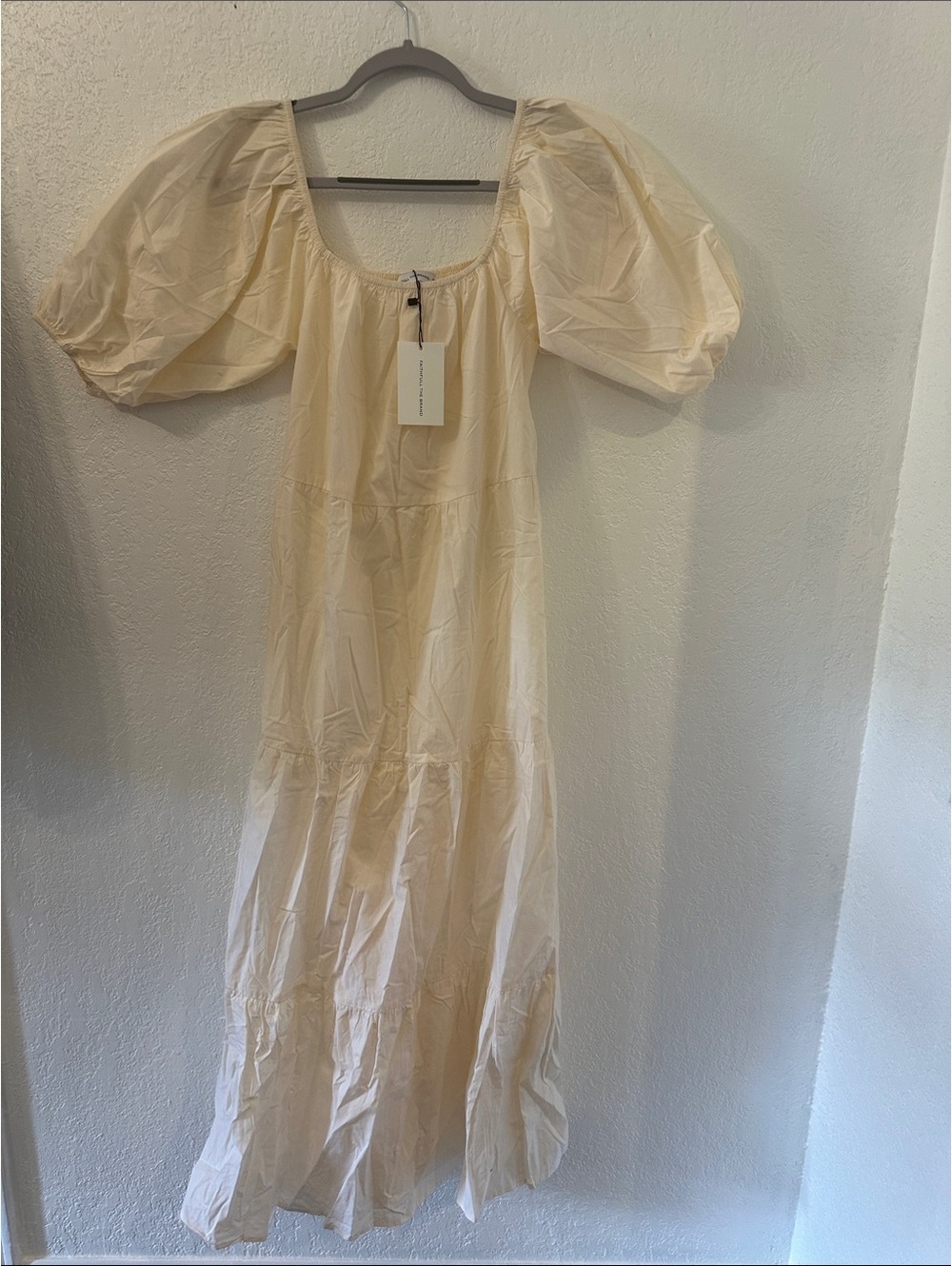 Faithfull The Brand Ronan Midi Dress XS Cream Puff Sleeve